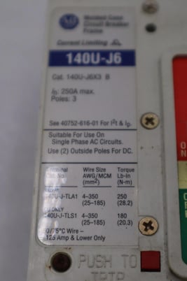 Allen-Bradley Bradley 140U-J6X3 100A 3P 600V AC 250V DC Circuit Breaker STOCK H1870 - Image 6