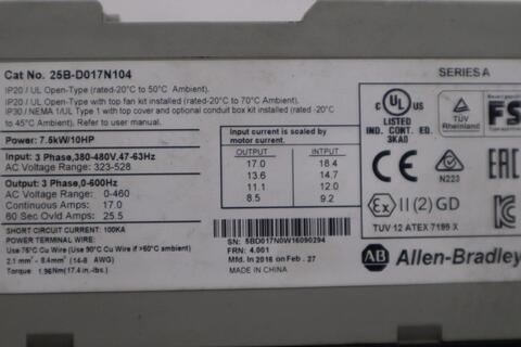 Allen-Bradley Allen-Bradley 25B-D017N104 PowerFlex 525 3PH AC Drive 7.5kW 10HP STOCK 5050CC - Image 2