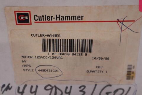 New in box Cutler-Hammer hammer 449d431g01 - ch 120vac/dc charge motor stock 1821b - Image 2