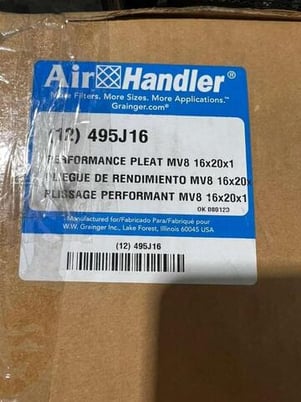 AIR HANDLER 495J16 PK 12 Pleated Air Filter, 16x20x1,MERV 8 - STOCK HP171 - Image 1