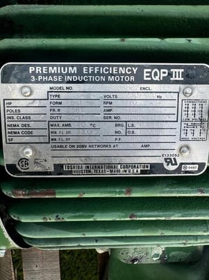 20 HP 1770 RPM Toshiba, Frame 256T, TEFC, B0204FLF2USH02 with PVQ4501AB10G1800000100100CD0, 230/460 Volts - Image 5