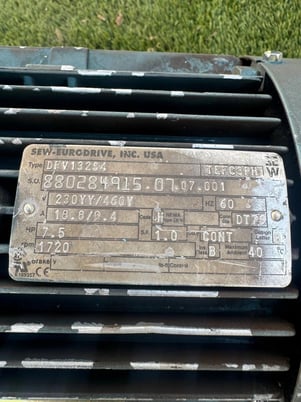 7.5 HP 1720 RPM Sew-Eurodrive, TEFC, DFV132S4, SEW RX107DV132S4, 3.38:1 Ratio, 230/460 Volts - Image 6