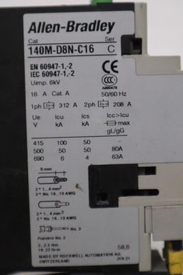 Allen-Bradley Bradley 140M-D8N-C16/ 100-C16*10 Motor Circuit Protector STOCK 3987-A - Image 2