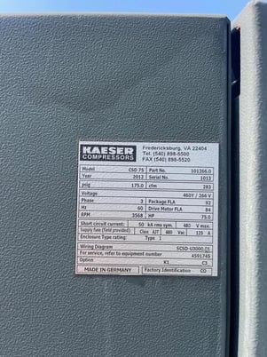 283 cfm, 175 psig, Kaeser #CSD-75, Rotary Screw Air Compressor, 75 HP, 460Y/266 V., 2012 - Image 5
