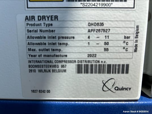 Quincy #QHD635, twin-tower heatless desiccant air dryer system, Type 1900-5003 Control, 2022 (3 available) - Image 2