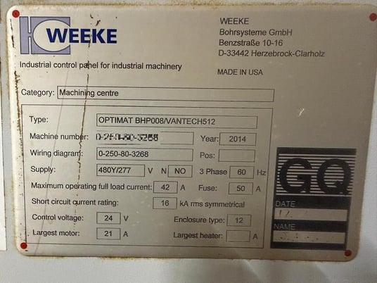 Weeke #Vantech-512, flat table machine, 5' x12'tbl., 156.7" X, 61" Y, 9.6" Z, 9 ATC, 2014 - Image 10