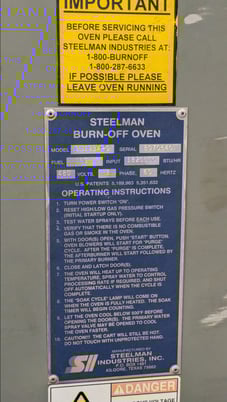 108" width x 108" L x 132" H Steelman #9119BA-C, advanced series NG burn off oven, 900&deg;F primary burner - Image 2