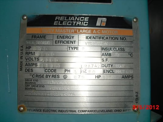 800 HP 3600 RPM Reliance, Frame 5808DS, WPIBB, 4160 Volts - Image 3