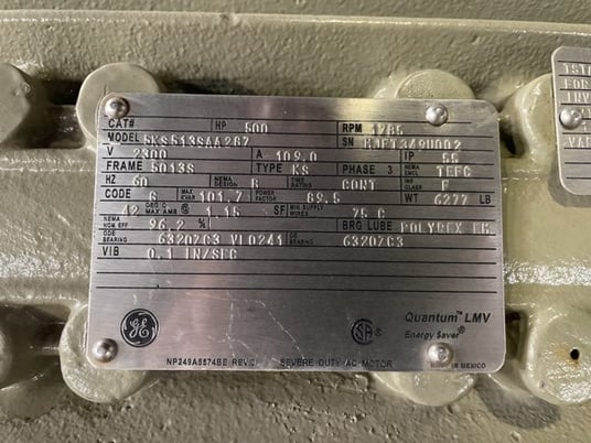 500 HP 1800 RPM General Electric, Frame 5013S, TEFC BB, 2300 Volts, New Surplus - Image 2