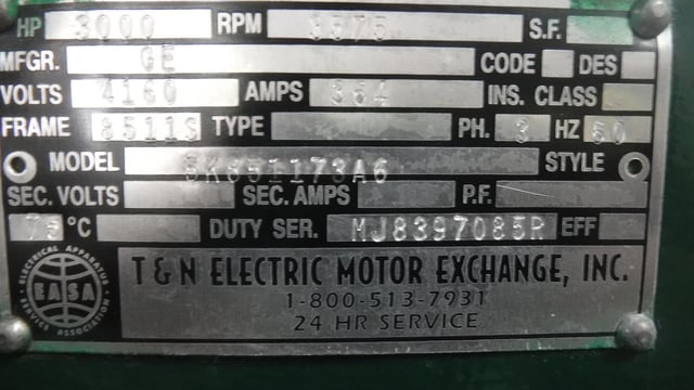3000 HP 3600 RPM General Electric, Frame 8511SZ, WPISB, 4160 Volts - Image 1