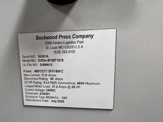 30 Ton, Beckwood #EVOx-4P30F1818, all electric high precision platen press, 18" x 18" heated platens, 800&deg; - Image 6