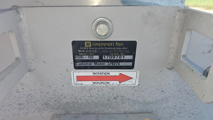 3100 cfm @ 1.5" S.P., Cincinnati Fans #HDBI-150, Exhaust Fan, 3 HP, 230/460 V, 2017 - Image 2