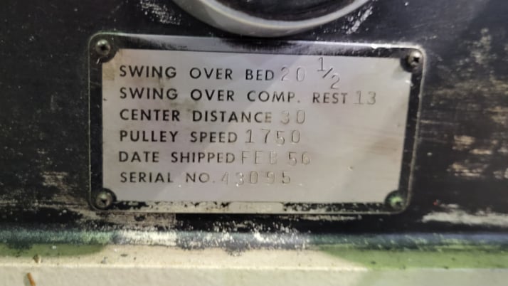 Lodge & Shipley #A, lathe, 20-1/2" swing, 30" centers, apron controlled mechanical clutch/brake system - Image 2