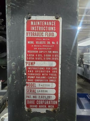 150 Ton, Dake #5-150A, Elec-Draulic H-Frame press, 16" stroke, 48" BH - Image 8