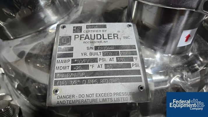 30 gallon Pfaudler, Glass-Lined Reactor, Stainless Steel, dish top, 50 psi internal, 150 psi jacket, 66" wet - Image 8