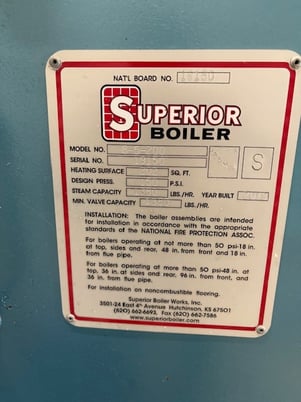 40 HP Superior #8-5-200, Fire Tube Boiler Set, 150 psi, 2019 - Image 5