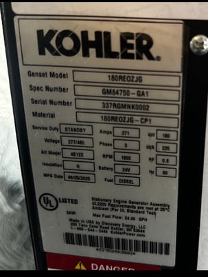 180 KW Kohler/rehlko #180REOZJG, Diesel Generator, new, Zero Hours - Project Cancelation - Image 7