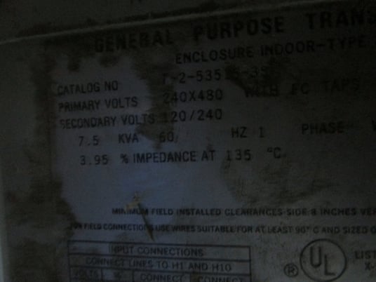 7.5 KVA 240x480 Primary, 120/240 Secondary, Acme Transformer T-2-53515-35, general purpose transformer - Image 3