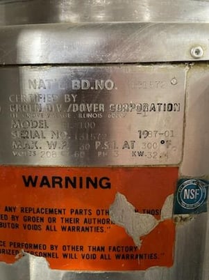 100 gallon Groen #EE-100, Electric Steam Kettle w/ Agitator, 1987 - Image 7