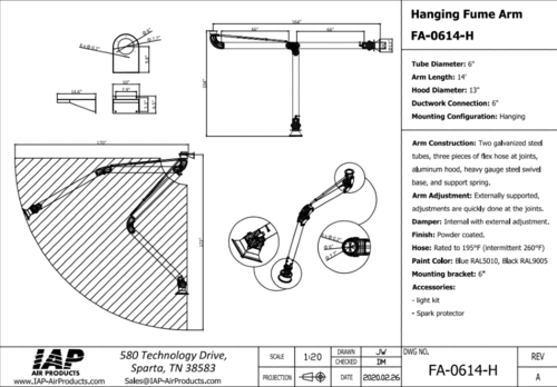 IAP #FA-0614-H, hanging fume arm, 14' arm length, 13" hood diameter - Image 3