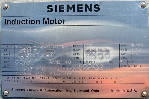 303 HP 3600 RPM Siemens, Frame 505UDZ, ODP, Ball, 1.04 service factor, 2300 Volts - Image 1