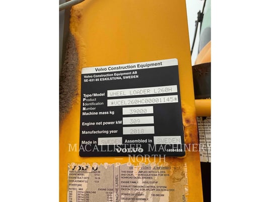 Volvo Construction Equipment L260H, Wheel Loader, 9857 hours, S/N: VCEL260HC00001145, 2018 - Image 6