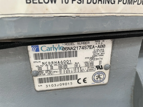Carlyle #06NA2174S7EA-A00, Semi-Hermetic Compressor, Halocarbon (Freon) refrigerant, 209 cfm, 460 Volts, 60 - Image 7
