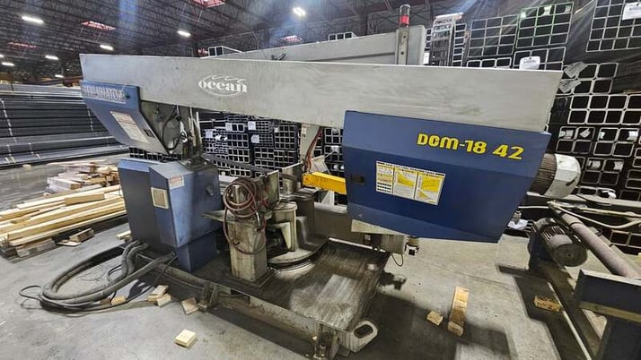 18" x 42" Ocean Machinery #Terminator-DCM-18/42, Dual Column Miter Band Saw, 2" x 29' blade, 27" blade wheel - Image 1