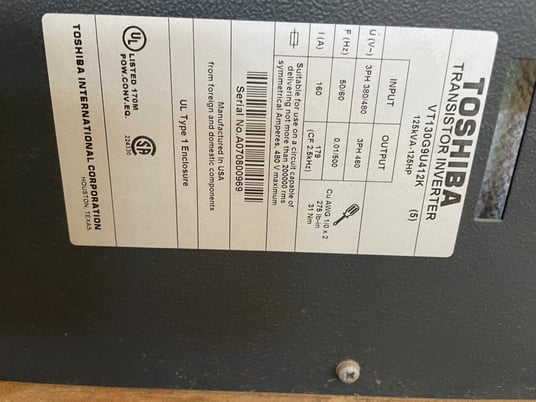 125 HP Toshiba, G9, Transistor inverter VT130G9U412K, 125 kVA - Image 3