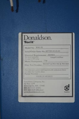 1230 cfm Donaldson Torit #WSO-20, Floor-Mounted Mist Collector, 20" Afterfilter height, 460 Volt, 3PH, 2012 - Image 7