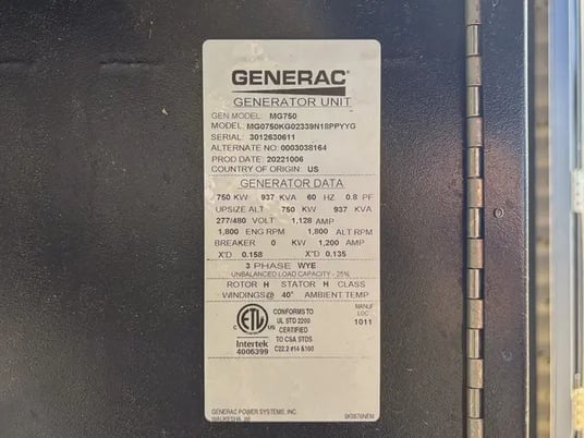 750 KW Generac #SG750, Natural gas generator, 277/480 Volts, 75 hours, 2018 - Image 5