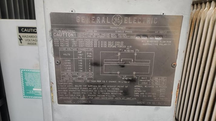 1500 KVA General Electric, Transformer, 1 Phase, 60 Hz - Image 3