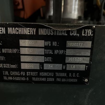 20.5" x 40" Cosen #SH-1000F, horizontal band saw, 26' 3" x 2" blade - Image 6