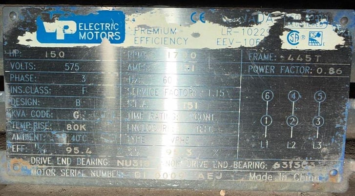 150 HP 1790 RPM VP Electric Motors, Frame 445T, 31 Amps, 575 Volts, 3PH - Image 3