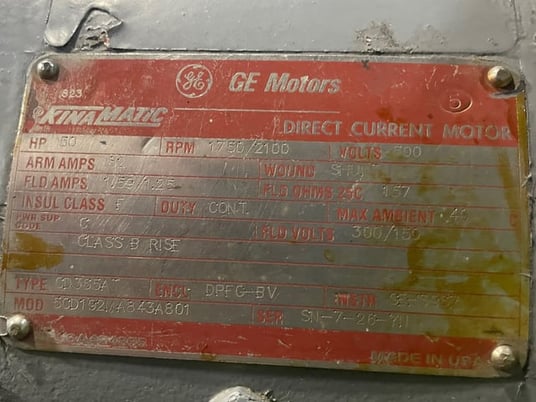50 HP 1800 RPM General Electric, Frame 365AT, DPFVBB, 500 VA, 300/150 VF - Image 3