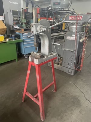 3 Ton, Phase II, arbor press, 12" stroke, 6 -1/2"throat, mounted on a shop fabricated stand - Image 1