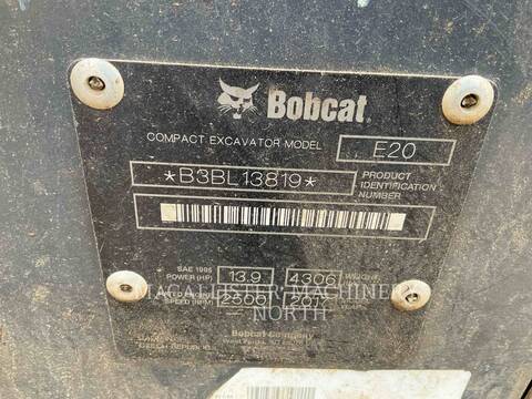 Bobcat E20, Crawler Excavator, 1716 hours, S/N: B3BL13819, 2017 - Image 7