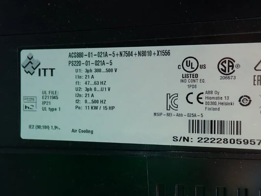 15 HP ITT, ACS880-01-021A-5+N7504+N8010+X1556, AC Drive, 3 Phase, 21 Amps, 300-500 V - Image 10