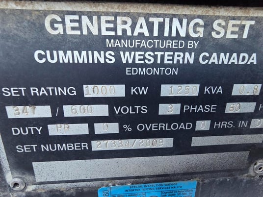 1000 KW Cummins, diesel generator set, 600 Volts, 3-phase, 1350 HP @ 1800 RPM, QST30-G5 NR2 engine - Image 10