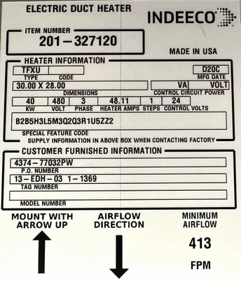 Indeeco #201-3271200tfxu-30x28, electric duct heater, 40 KW, 413 FPM, unused - Image 6