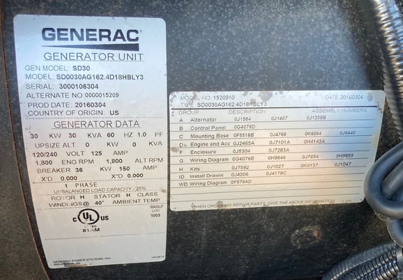 30 KW Generac #SD030, diesel generator set, 120/240 Volts, 1-phase, Kukje A2400T engine, sound attenuated - Image 4