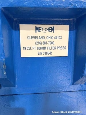 31 Met-Chem, Filter Press, 19 cu.ft., 35 Plates, 2" Cake, Corner Feed, Refurbished, unused since, 2024 - Image 5