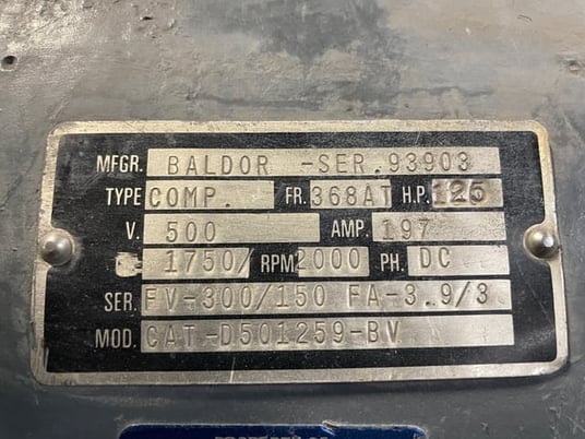 125 HP 1800 RPM Baldor, Frame 368AT, DPFVBB, 500 VA, 300/150 VF - Image 3