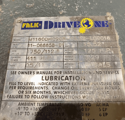 125 HP 2 1750 RPM, Falk #M1160DHC2-CR, 112 RPM out, 15.52 ratio, unused surplus - Image 2