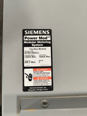 1600 Amps, Siemens WTB31600CU, Power Mod, Tap Box Module, 1200 A Bus, 240 VAC, 3 PH, 3R - Image 2