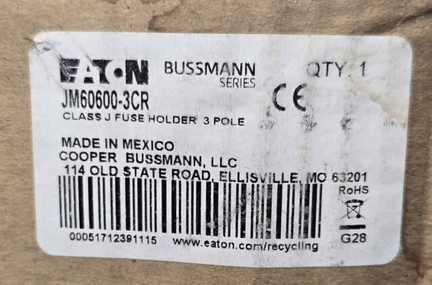 600 Amp. Eaton JM60600-3CR, Modular Fuse Block Holder, 3P, 600 Volts, Class J Fuse, unused - Image 2