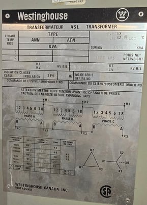 2000 KVA 13800 Primary, 600Y/346 Secondary, Westinghouse - Image 1
