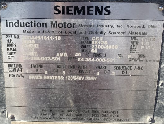 2000 HP 1800 RPM Siemens, Frame 5812S, weather protected enclosure type 2, Sleeve Bearing, 2300/4000 Volts - Image 1