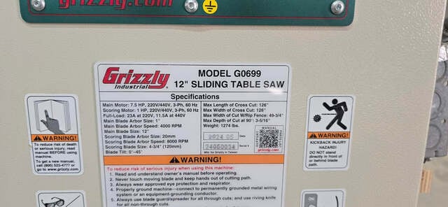 Grizzly #G0699, 12" Sliding Table Saw, 2024 - Image 2