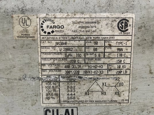 30 KVA 480 Delta Primary, 380Y/220 Secondary, Type-1 enclosure Power Transformer - Image 2